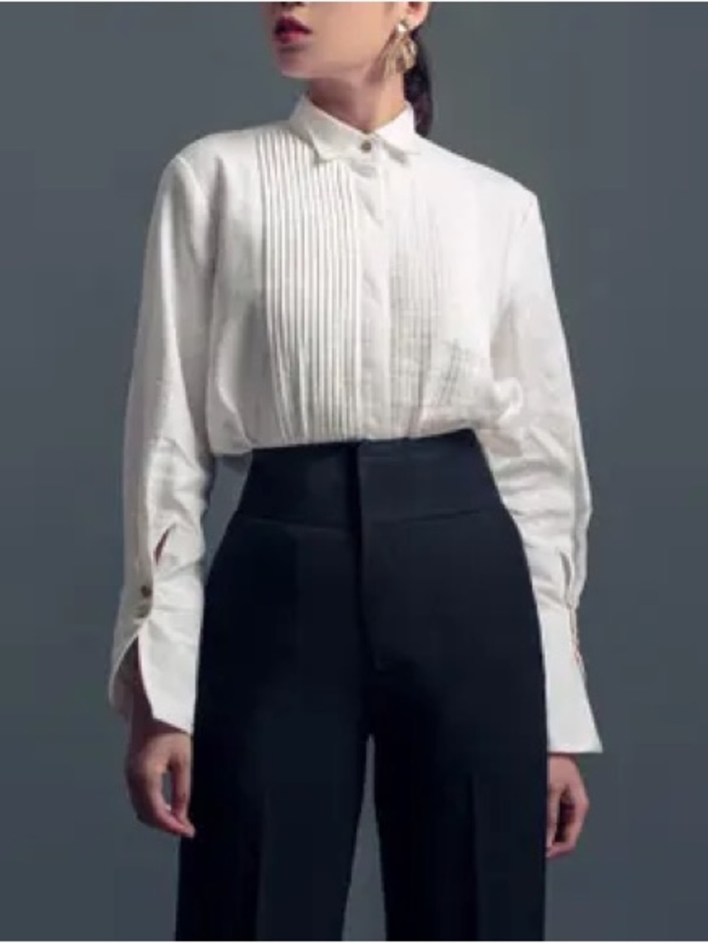 Lauren Ralph Lauren 100% Linen Pleated Tuxedo Button Up Shirt